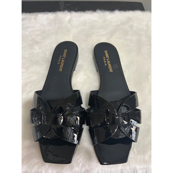 Saint Laurent Tribute Mule Patent Leather Slide Sandals Black Womens Size 36 6 - Picture 5 of 10